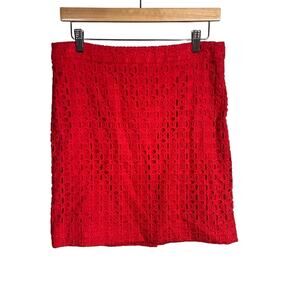 J. Crew Women's No. 2 Pencil Mini Skirt Cherry Red Eyelet Picnic Preppy Size 8